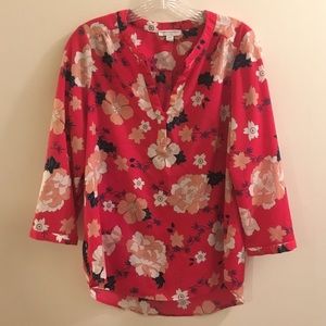 Red flowery 3/4 Sleeve Blouse